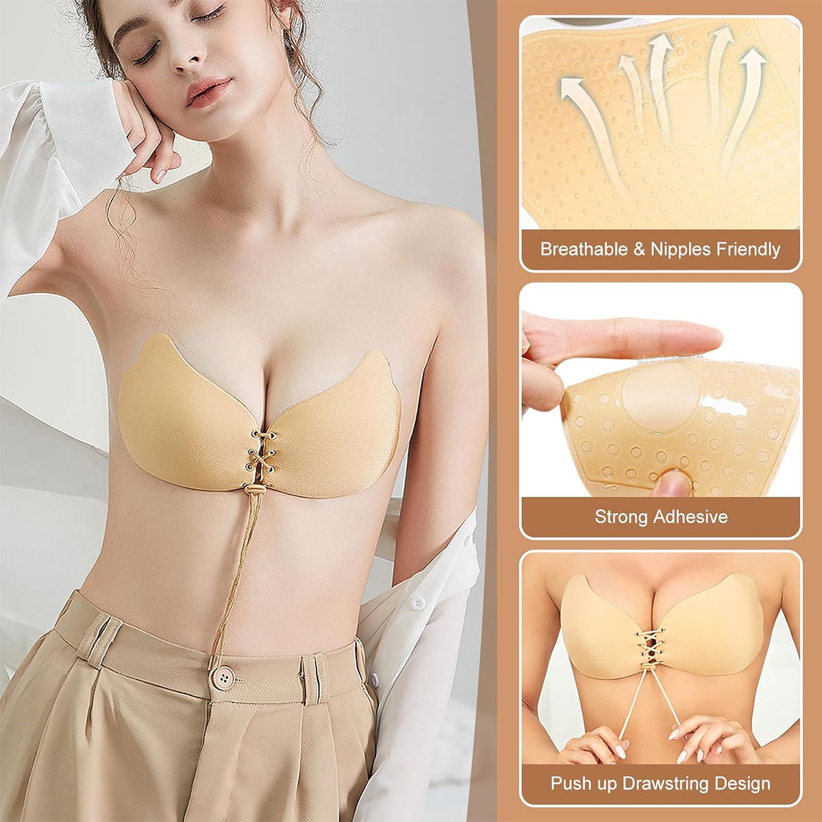 Self Adhesive Silicone Bra – Invisible Sticky Strapless Stick-On Bra for Women